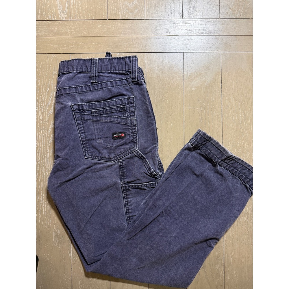 Ariat FR M4 Low Rise Boot Cut Work Pants 36x32 Navy Blue Distressed Cargo Work
